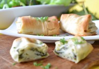 Phyllo dough packets with spinach and feta cheese