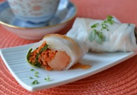 Salmon, pickled with orange blossoms, with carrot pickles in rice paper