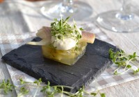 Cucumber jelly with smoked trout
